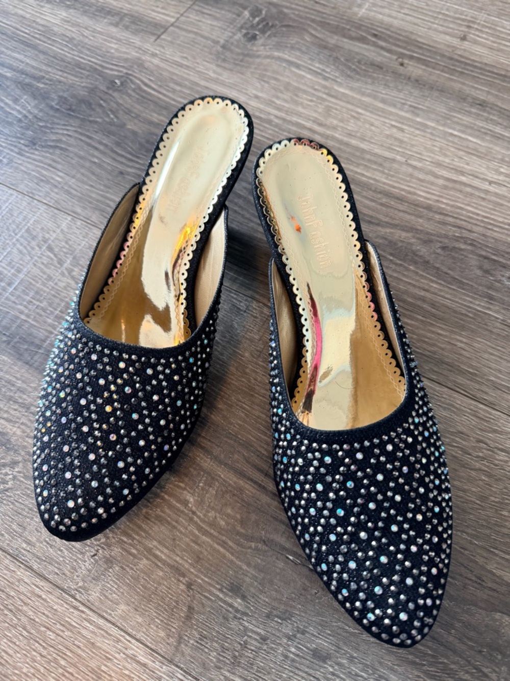 Embellished Black Slip-On Mules